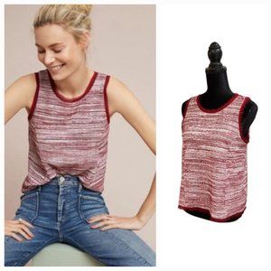 ❤️2/25 Anthropology Vanessa Virginia Fringed Trim Textured Wine White Tank Top M